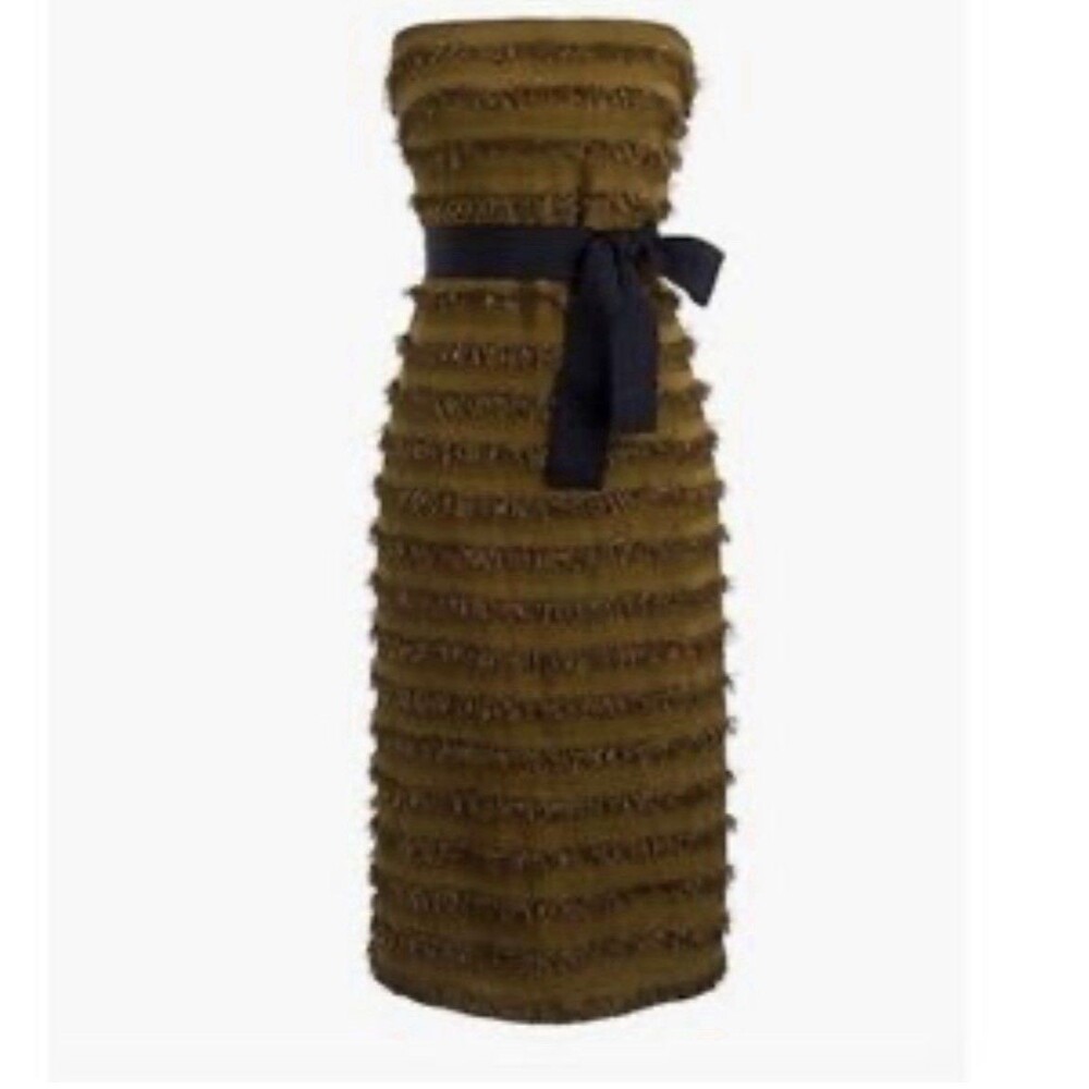 J.crew Collection Raffia Safari Strapless Fringe Olive fall Green Mid Sz 0 XS